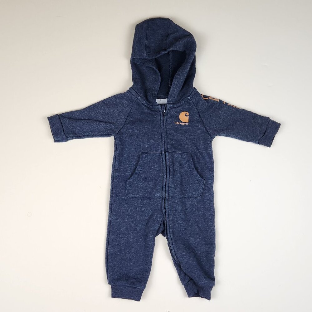 Carhartt Baby Long Sleeve Zip-Front Hooded Coveralls Navy Blue 3 months